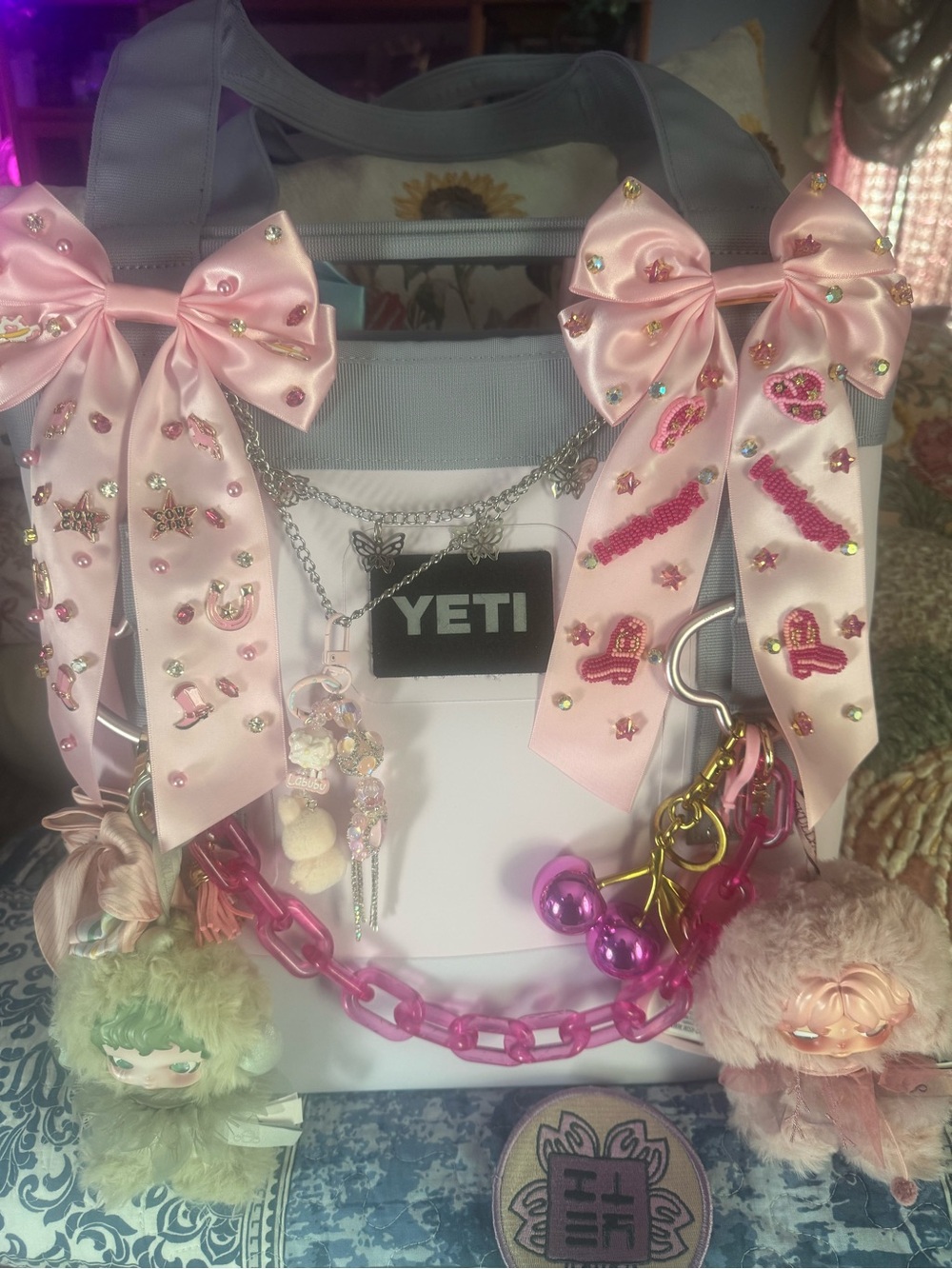 YETI Camino 20 CherryBlossom Tote with Pink Bow and Charm Accents—Loaded🤣
